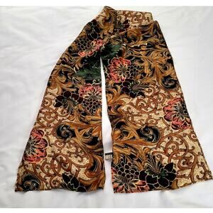 100% Vintage Silk Scarf Vibrant Colors Green Pink Tan Brown Luxurious 60"x10"